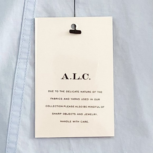 🌸SOLD🌸 NWT A.L.C. | Levine Light Blue Poplin Short Sleeve V-Neck Tie Crop Top - Picture 7 of 7